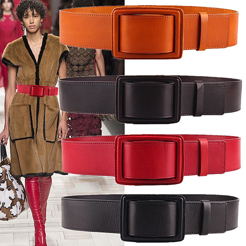 

Luxury Designer Genuine Leather Waist Belt for Women Fashion Solid Color Wide Dress Belts Ladies Cinturon Cinto Masculino Belts