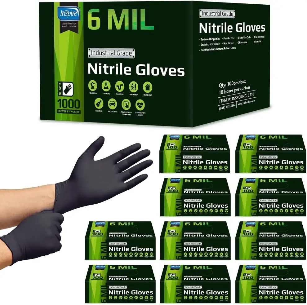 Guantes de Nitrilo Resistentes, Desechables, Libres de Látex | Food Mechanic 6mil Negro o 8mil Naranja