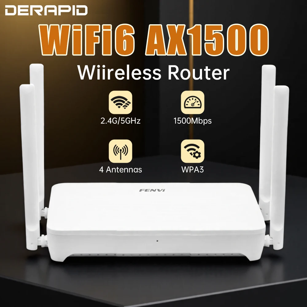 

Fenvi AX1500 Wi-Fi 6 Маршрутизатор Беспроводной двухдиапазонный 2,4 и 5,8G 1500 Мбит/с RJ45 1000 Мбит/с Гигабитный порт AP Бесшовное роуминг OFDMA MU-MIMO