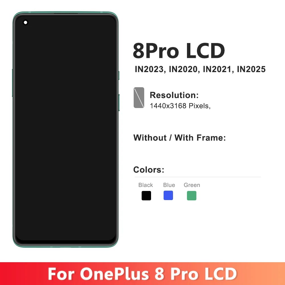 TFT 8Pro Display Screen For OnePlus 8 Pro IN2023 LCD Display Touch Screen Digitizer Assembly Replacement 1+8Pro Screen