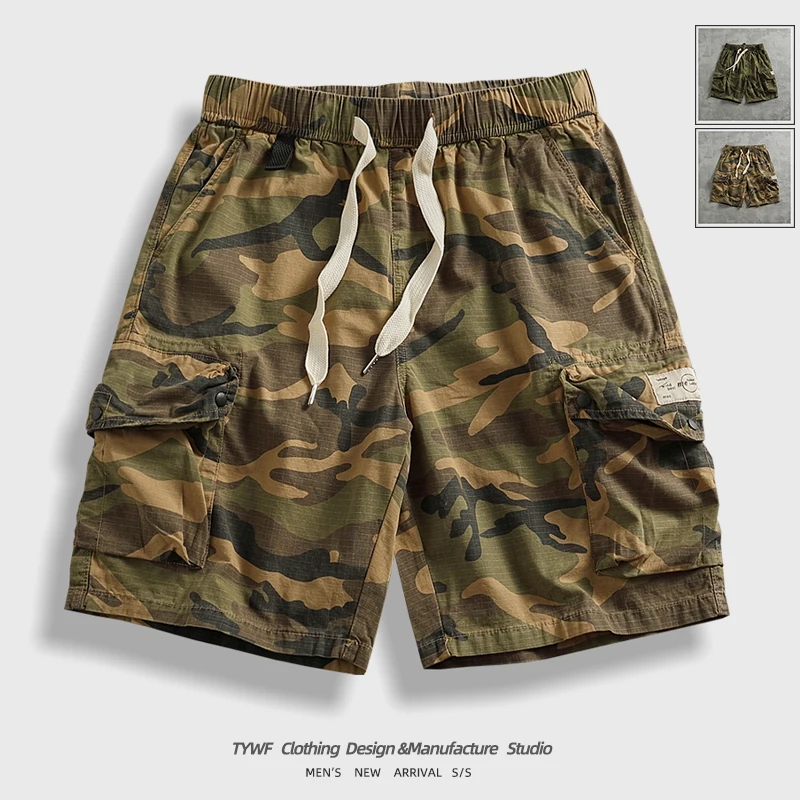 

Повседневная камуфляжная рабочая одежда, мужская свободная посадка длиной пять четвертей, уличная функциональная футболка в стиле милитари в стиле ретро...