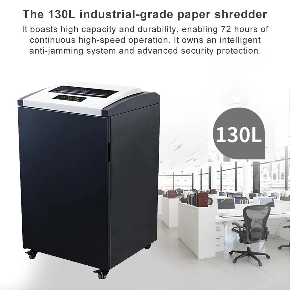 130L Heavy  Mobile Paper Shredder P4 Cross Cut 40 Sheets Credit Cards CD Document Destroyer Device for Office Commercial Use