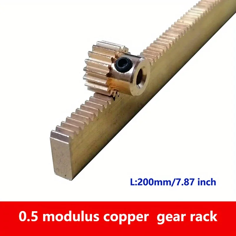 0.5M Long 200mm Copper Rack with 18 Teeth 3mm Hole Spur Gear Brass Pinion Step Gear for Transmission Accessories