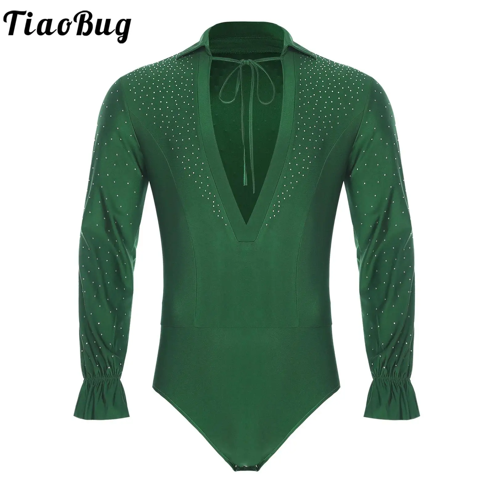Männer Latin Jazz Dance Trikots Gymnastic Langarm Glitzernden Strass Vintage Body Trikot Dancewear für Ballett Cha-cha
