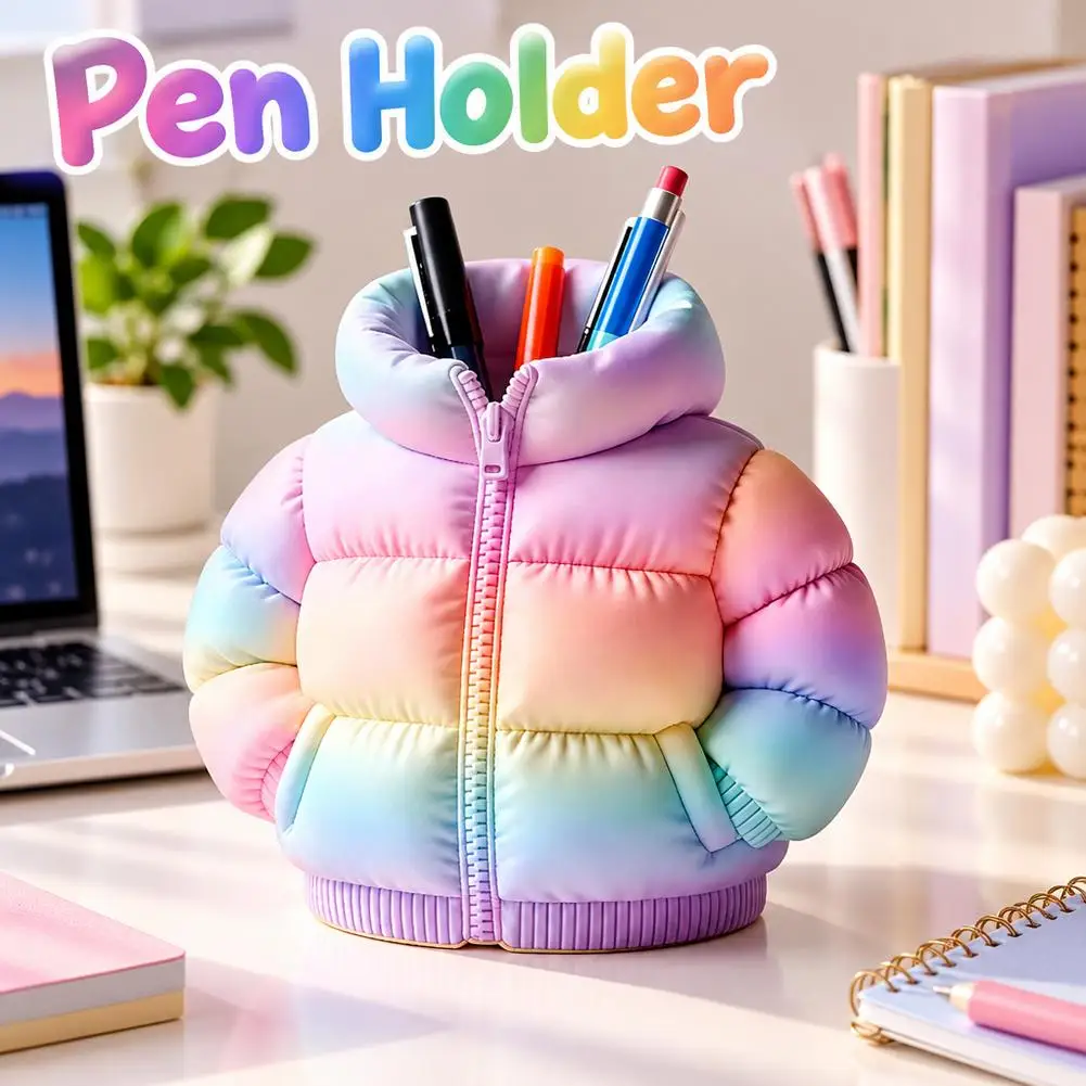 3D Puffer Jacket Pen Holder Cute Creative Stand-Up Storage Pen Pouch for Desk & Office Storage Organizer Ornament Decoration