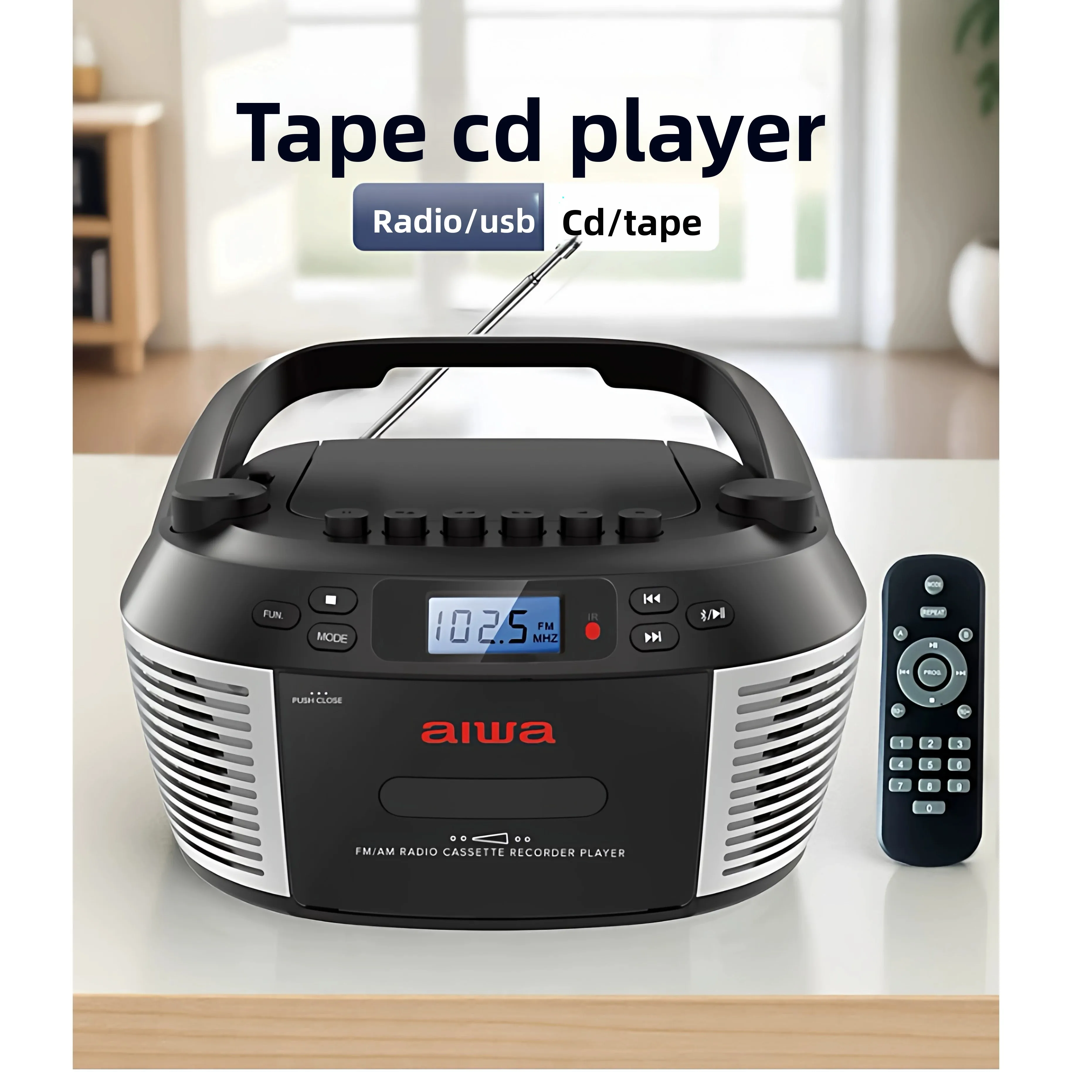 For Aihua CD-X3 Bluetooth Cassette Recorder Portable CD Player FM Radio Stereo Speaker Multifunctional Audio Player