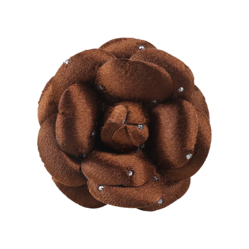 Satin Camellia Flower Embellishment Rhinestone Accents Handmade Satin Flower Ornament Layered Petals Soft