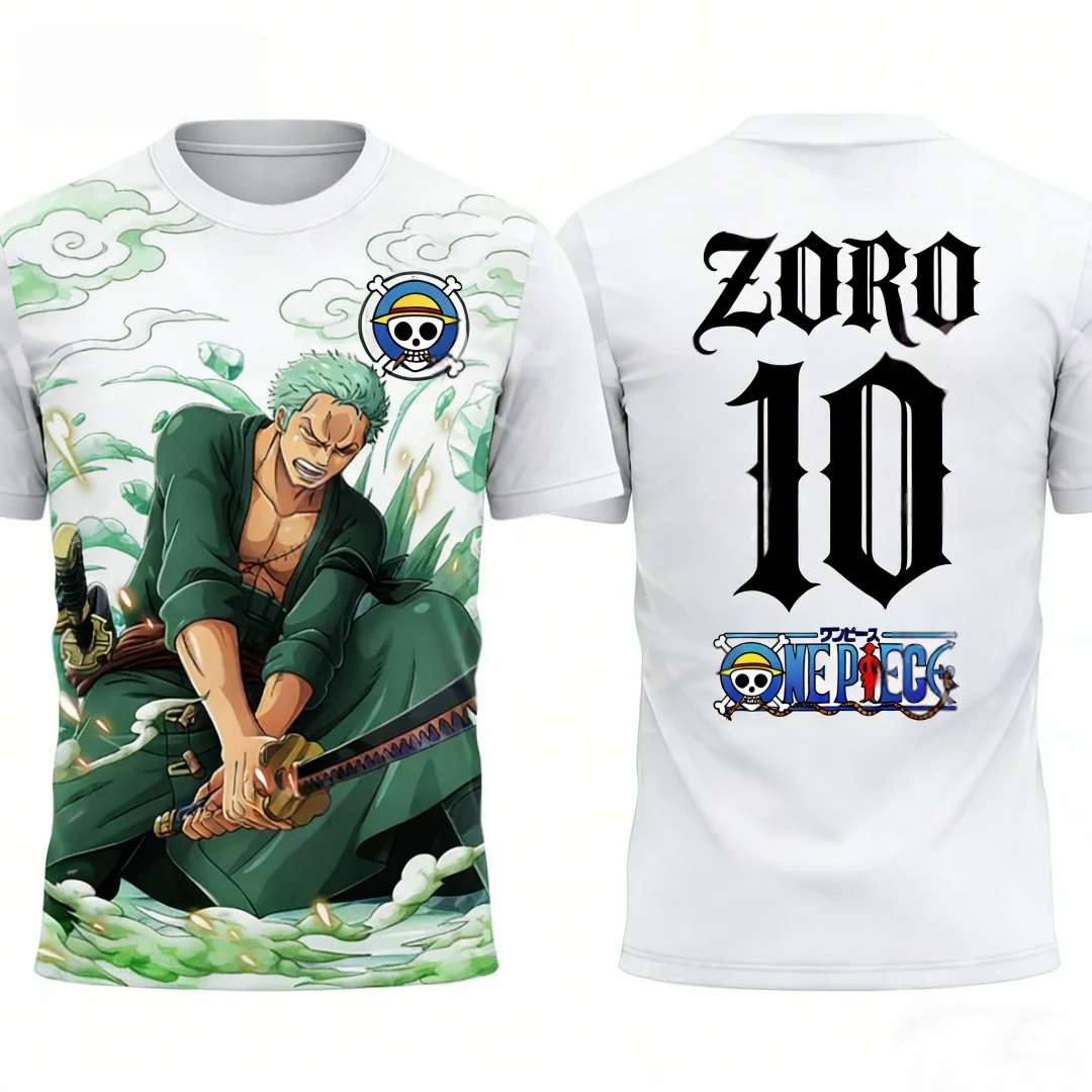 

Bandai Anime One Piece Zoro Graphic 3D Printing Co Branded Peripheral Quick Drying Breathable Parent Child Short Sleeved T-shirt
