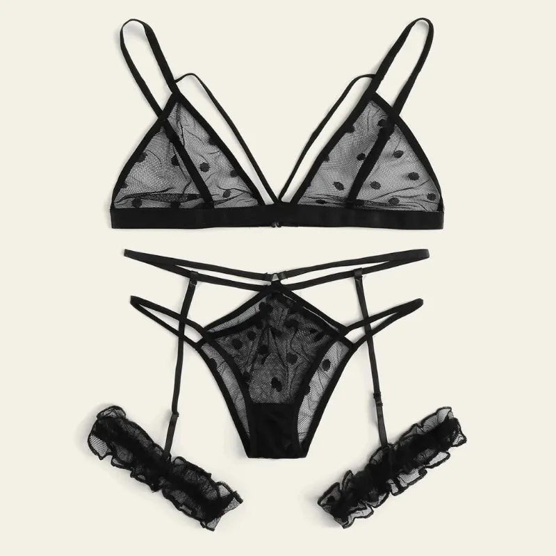 Perspective Lace Mesh Bra Set Women Plus Size Lace Lingerie Set Black Sexy Underwear Set Exotic Sleepwear Sexy Lingerine Outfit