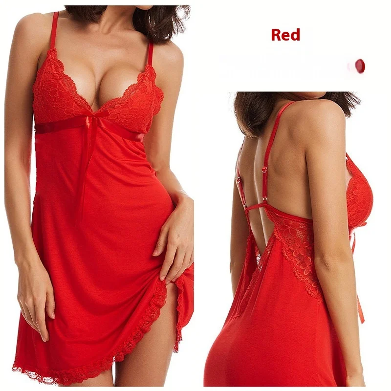 Sexy Nightwear Women Sleepwear Back Hollowed out Nightgown Ladies Pajamas Solid Colour Strapless Dress Girl Sleep Shirt Home