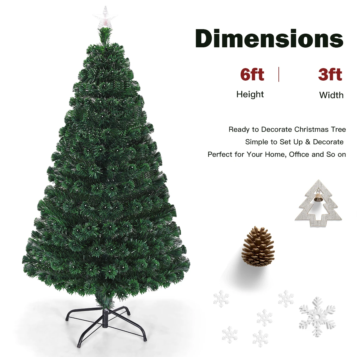 6' Pre-Lit Artificial Christmas Tree Fiber Optic Home Decor w/ LED Light & Stand