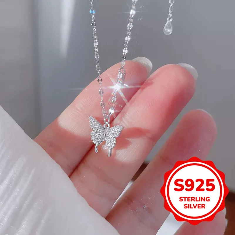 

s925 authentic sterling silver butterfly necklace for women fashion, light luxury, simple, versatile, sweet and exquisite