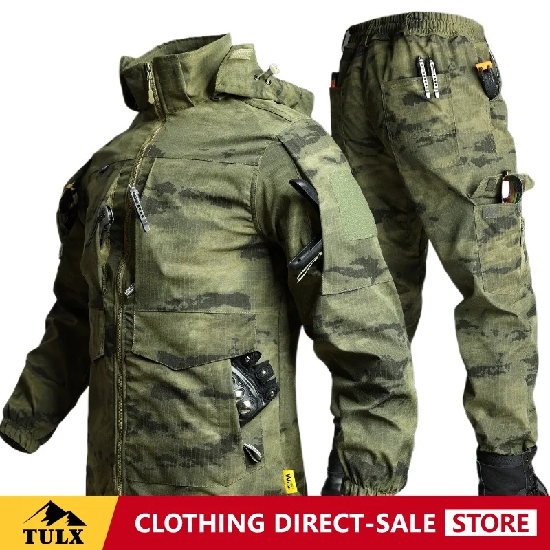 Tactical Workwear Set Men Workwear Labor Protection Wear-resistant Breathable Camouflage Uniform Outdoor Hiking Training Suit