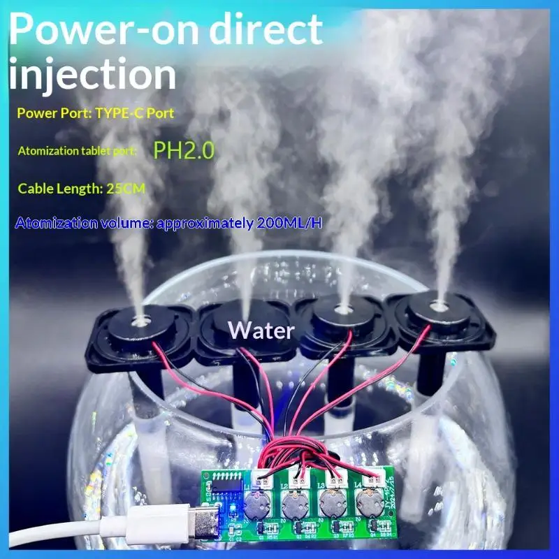 1 Set DIY Ultrasonic Nebulizer DC5V Unswitched 4 Spray Humidifier Module Atomization Control Board Type-C Interface