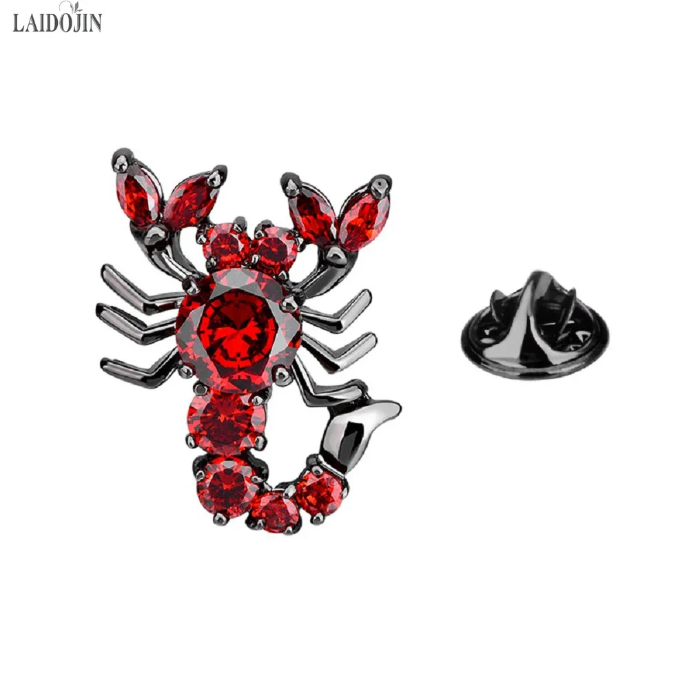 LAIDOJIN Rhinestone Brooches For Men Red Zircon Scorpion Broches Badges Brand Jewelry Fashion Animales Lapel Pins Accessories