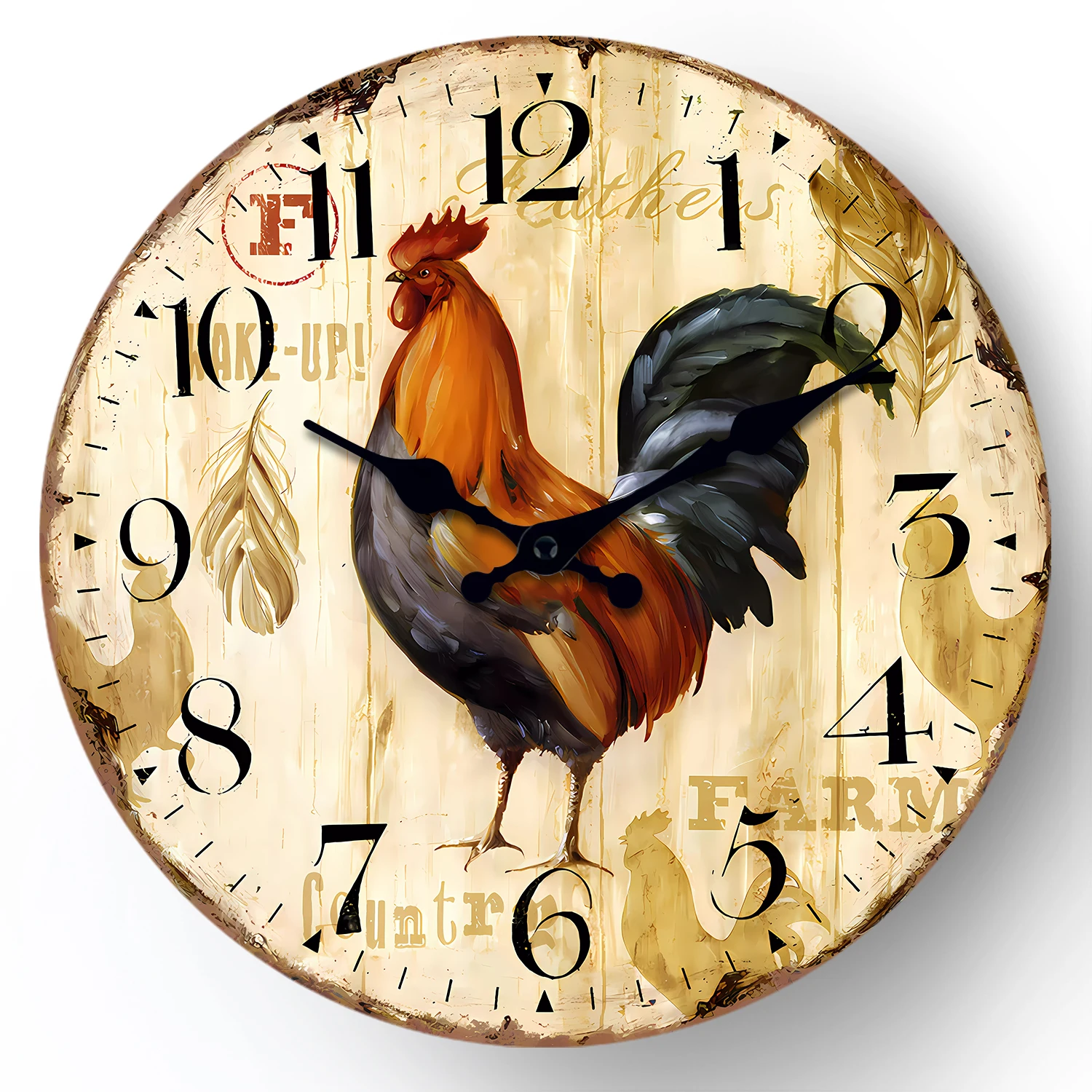 Vintage Farmhouse Kitchen Wall Clocks, Battery Operated Rooster Analog Clock For Dinning Living Room Decor,Decorative Hanging