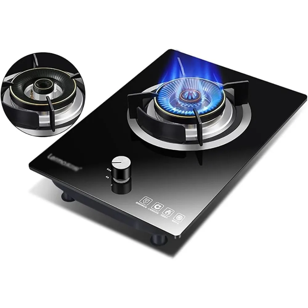 Burners Gas Hob Portable Home Kitchen Gas Hob，Built In Gas Hob 1 Burner With FFD/FSD,Black Glass(Gloss)，Easy To Clean [Energy Cl