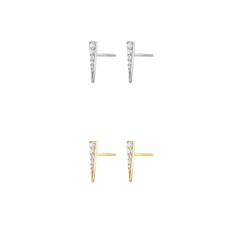 Minimalist Punk Style Simple Long Cone Stud Earrings For Women Clear Zircon Fashion Jewelry Geometry Aretes Wholesale
