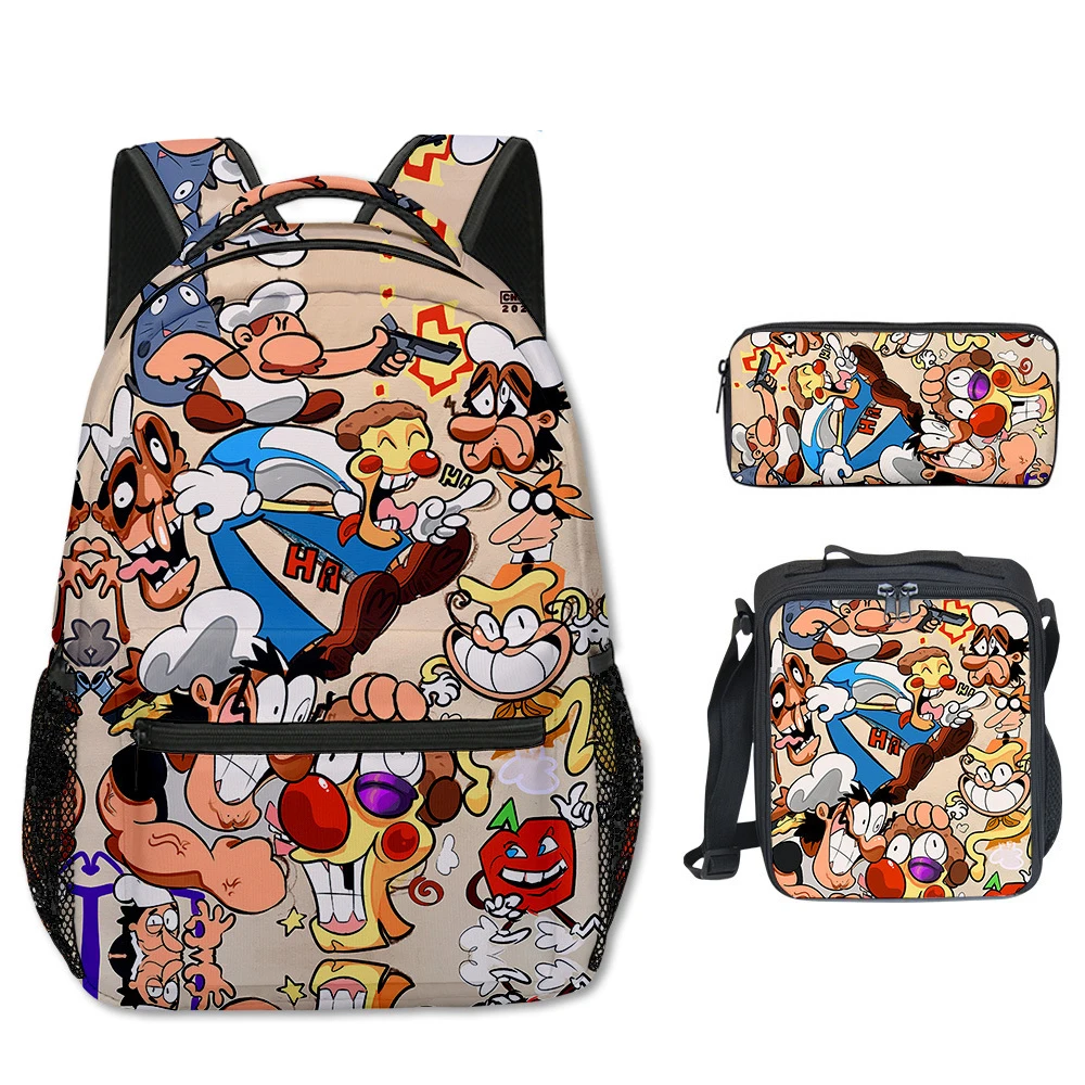 

Classic Popular Pizza Tower 3D Printed 3pcs/Set student School Bags Travel Notebook Backpack Crossbody Lunch bag Pencil Case