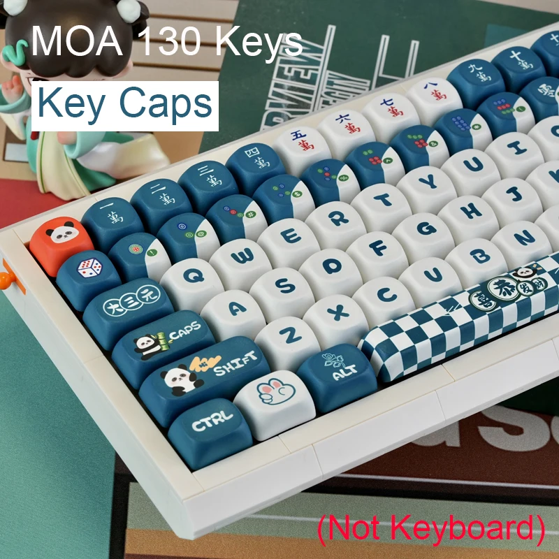 

New Mahjong Panda Key Caps Cute Custom 130 Keys MOA PBT Keycaps Set Compatible With MX Switch Mechanical Keyboard