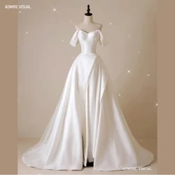 Vestido De Novia De satén con escote en forma De A, hombros descubiertos, hecho a medida, tallas grandes, novedad