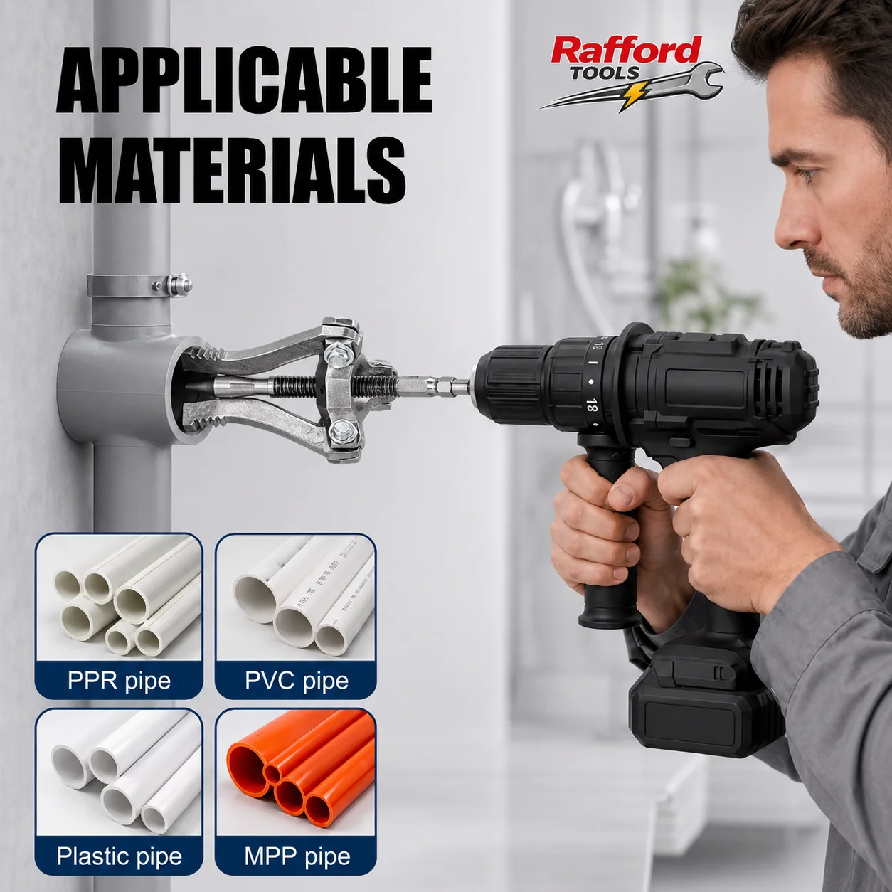 Rafford 3Jaw Pipe Extractor Broken Thread Puller Hex Shank Power Drill Tool for PPR PVC Plastic MPP Pipes DN20/25/32 1/2 3/4 1In