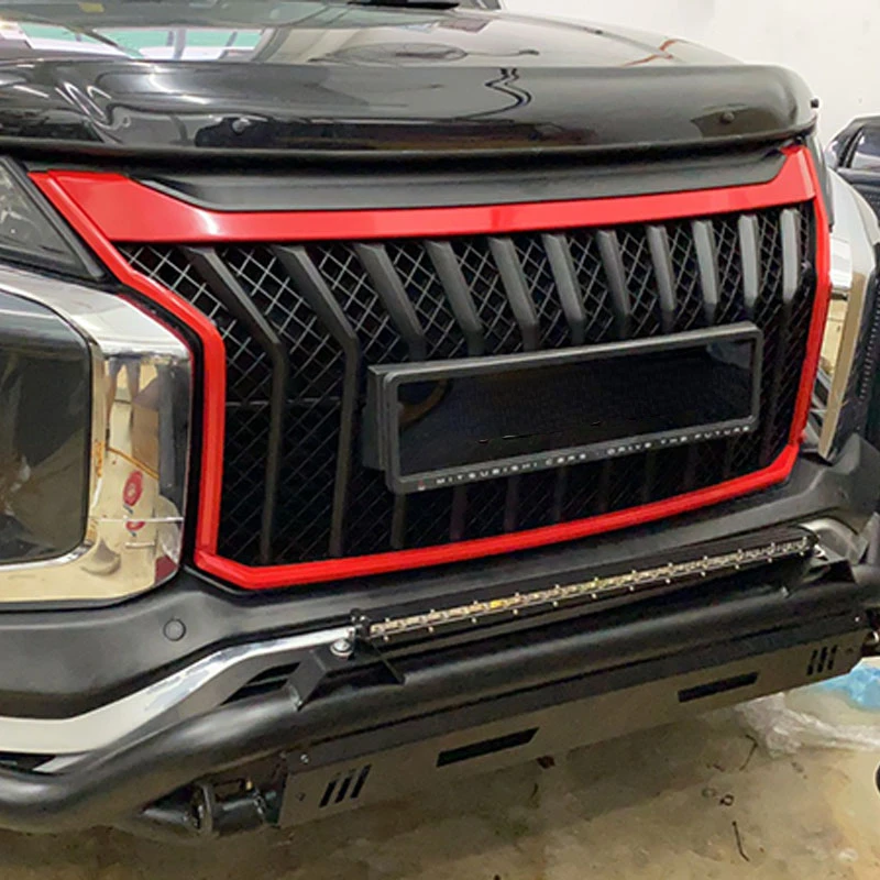 Modified Front Racing Grille Grill LED Bumper Mask Cover Trims For Mitsubishi Triton L200 2019 2020 Car Accessories