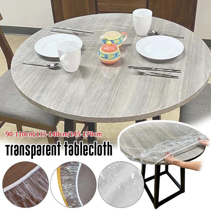 

Disposable Fitted Round Tablecloth Elastic Transparent Pvc Waterproof Oil-Proof Table Cover Protector Home Dinning Table Covers