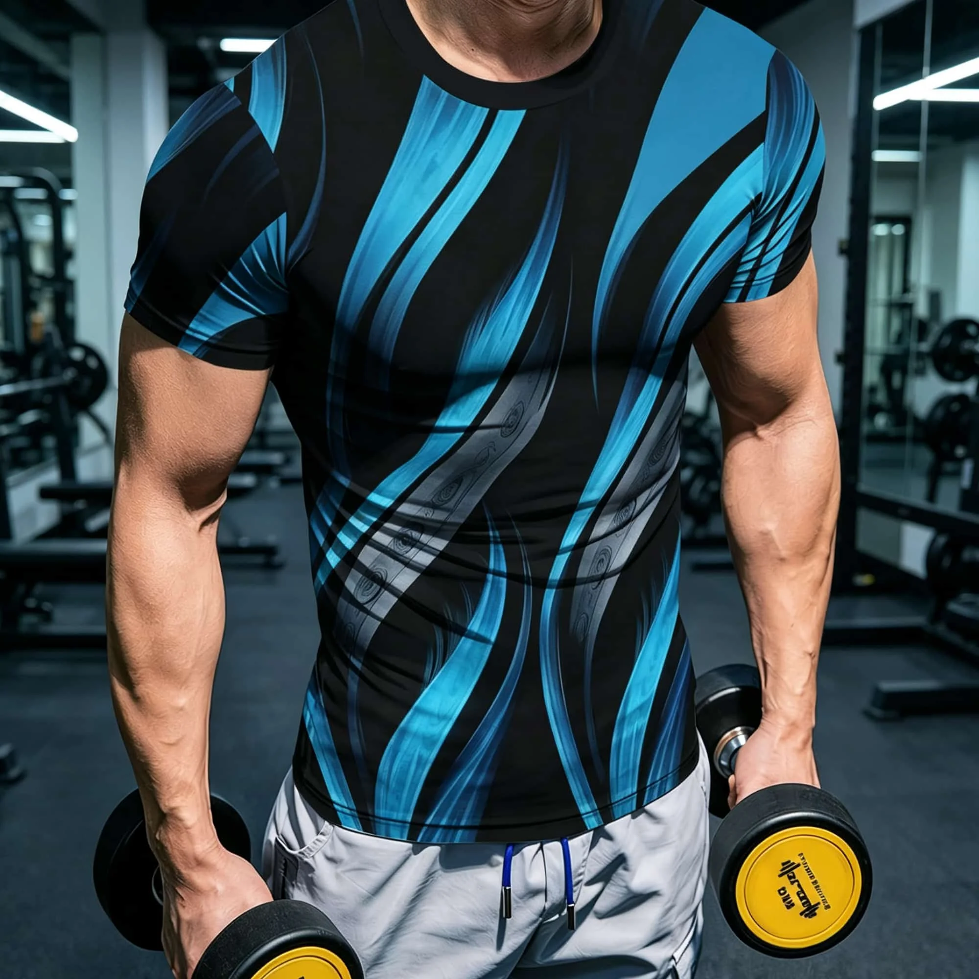 Men Streetwear Athletic T-shirt Gradient Swirl Fluid Line Graphic Short Sleeve Summer Casual Tops