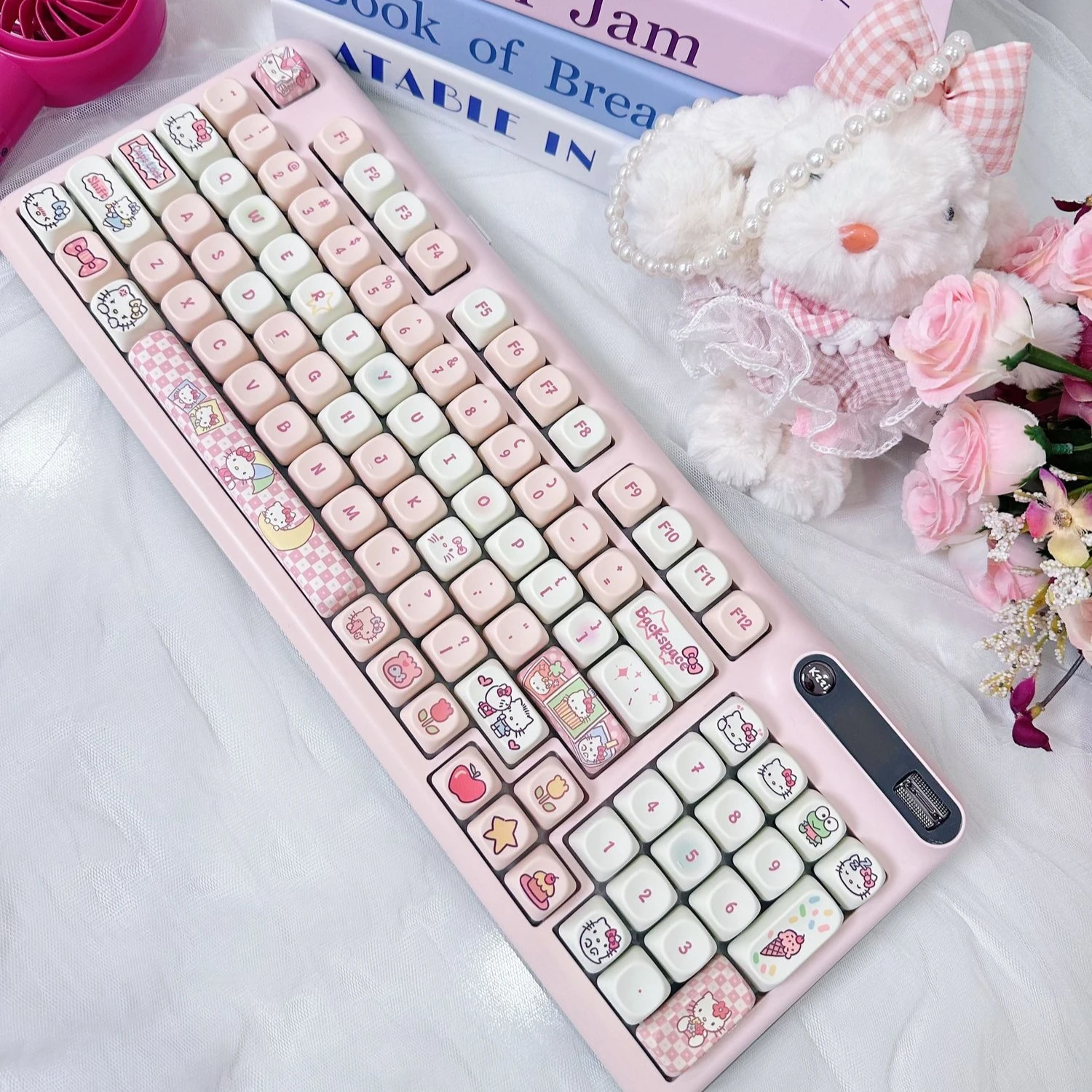 Kawaii Sanrio Hello Kitty Themed Keycaps MOA Profile PBT Sublimation Custom Keycap Set for Mechanical Keyboards with MX Switches