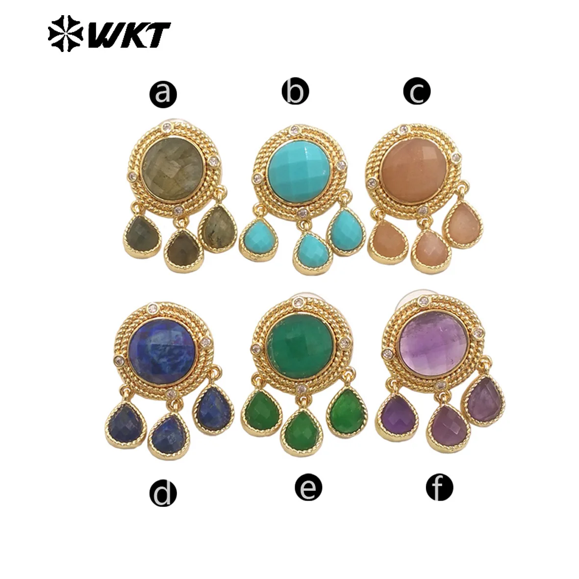 

Серьги ME120 с превосходным дизайном, натуральными драгоценными камнями и цирконами, покрытые 18-каратным золотом, в форме трех маленьких капель, милые украшения