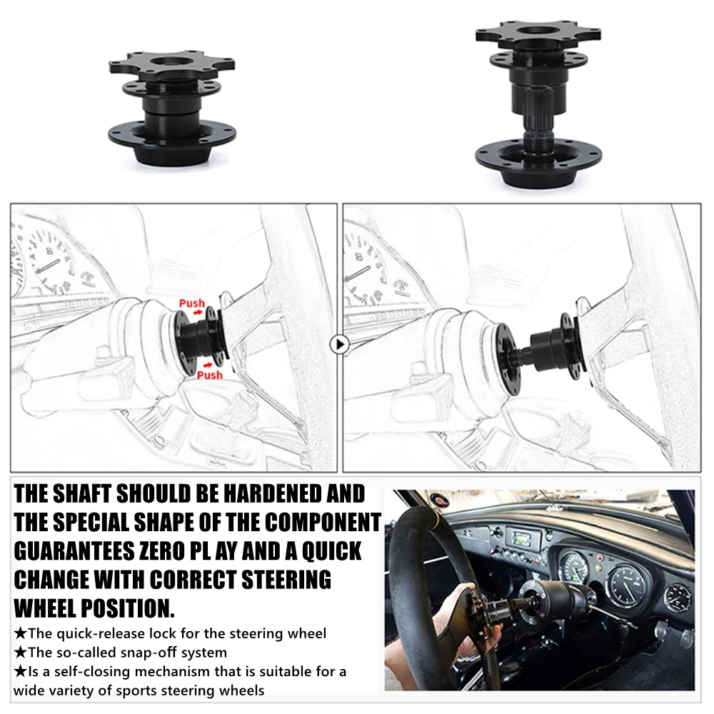 Universal Steering Wheel Quick Release Hub Adapter Snap Off Boss Kit with 6 Hole Steering Wheel Hub for Race/Rally/Motorsport