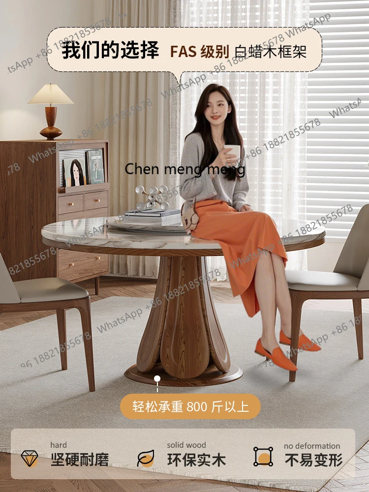 Marmor-Esstisch und Stühle, Kombination aus modernem, schlichtem, rundem Esstisch für den Heimgebrauch in einem mittelalterlichen Stil aus Massivholz