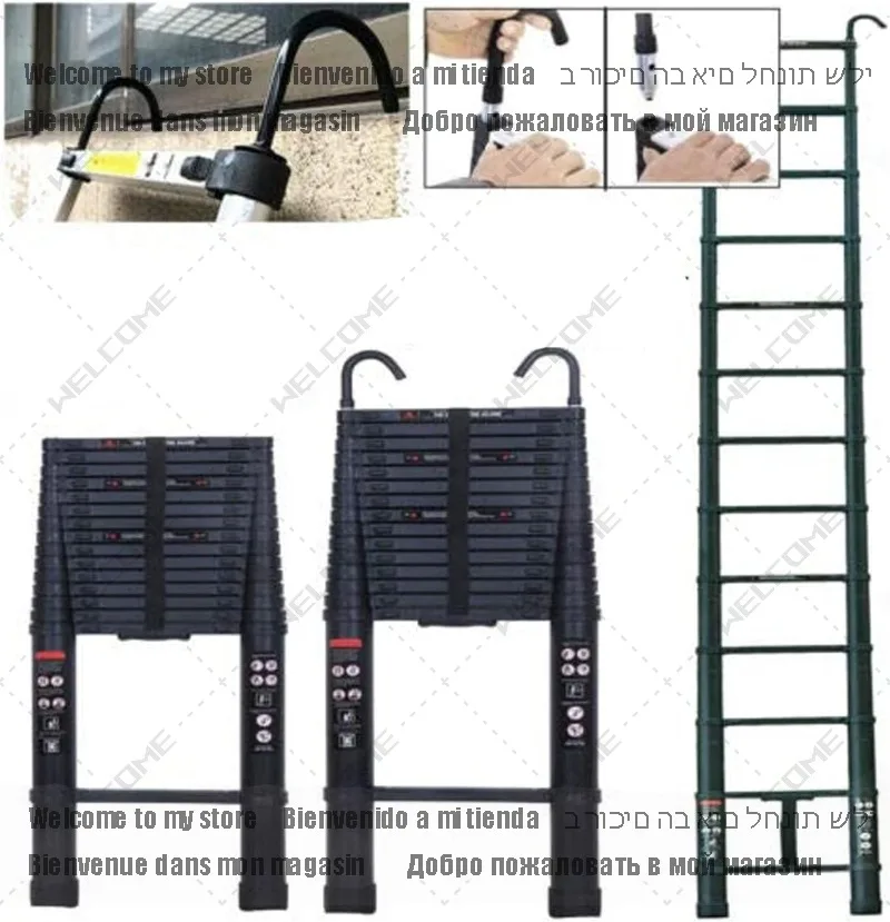 

20.3FT/6.2m Telescopic Step Ladder Folding Multi-Purpose with Removable Hook Aluminium Non-Slip Extendable Robust