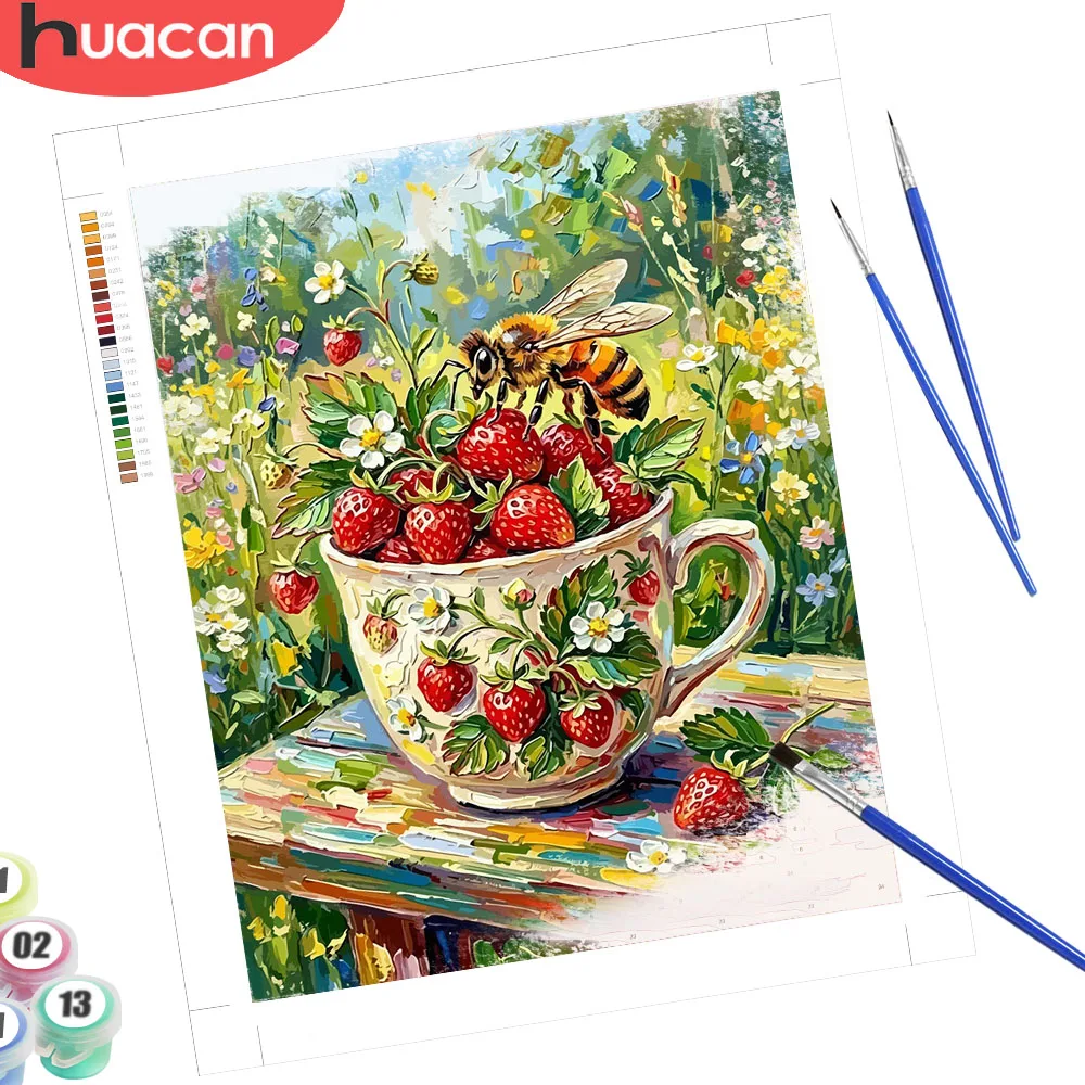 HUACAN Paint By Number Kits Strawberry Flower Picture Personalized Gifts Drawing On Canvas Kitchen Fruit Landscape  Wall Arts