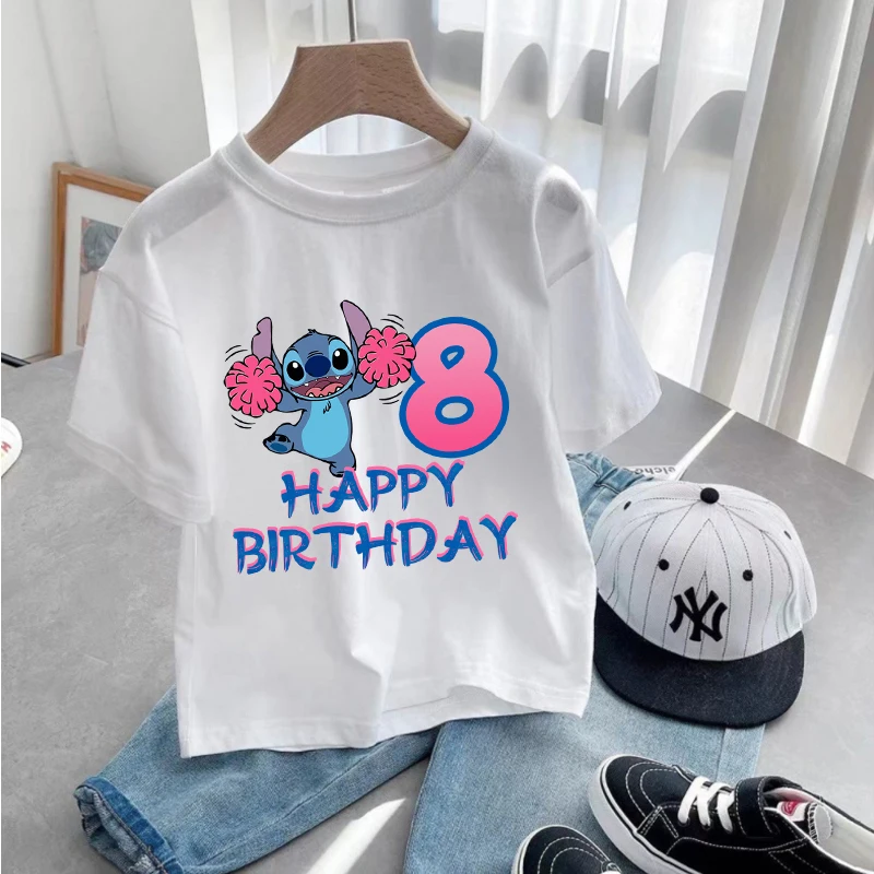 Anime Stitch Baby Birthday T-Shirt Girl Boy Number Tee Shirt Short Sleeve Kids Summer Clothes Cartoon Printed Toddler Tee Tops