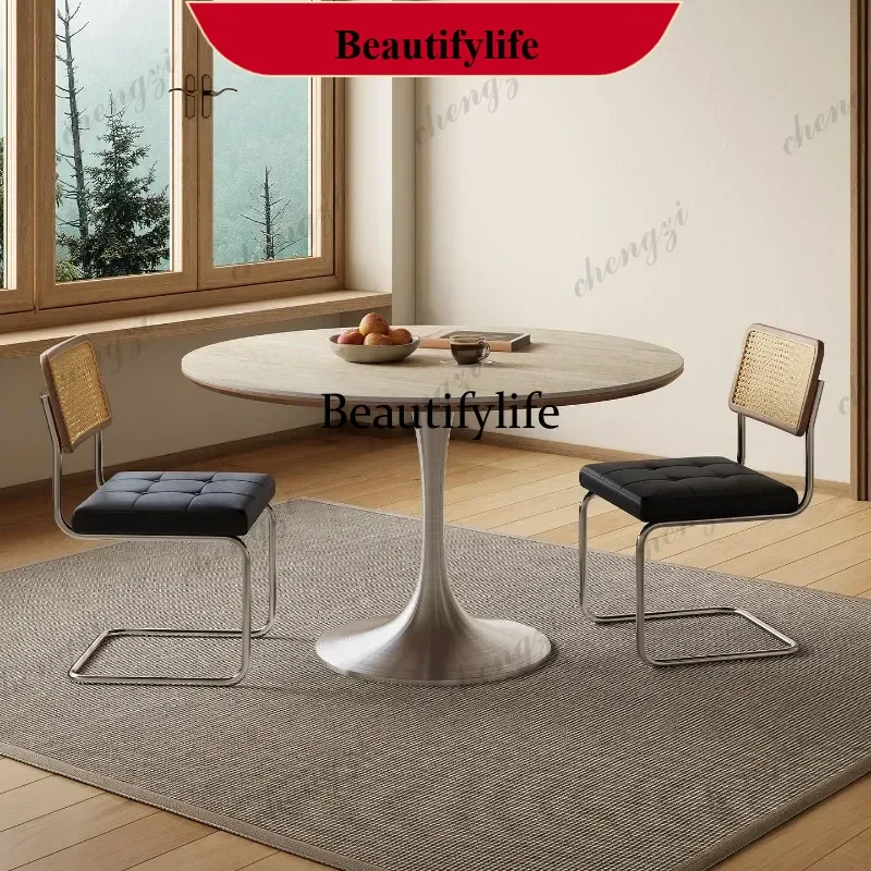 Travertine rock slab round table household round small apartment medium and ancient style round dining table p182