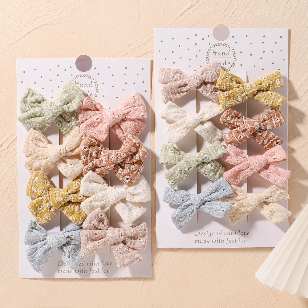 8/10PCS/Set Baby Bowknot Hairclips for Hair Set Cotton Printe Hairgripes Girls Bangs Solid Cloth Bow  Hairpin Toddler Headwear