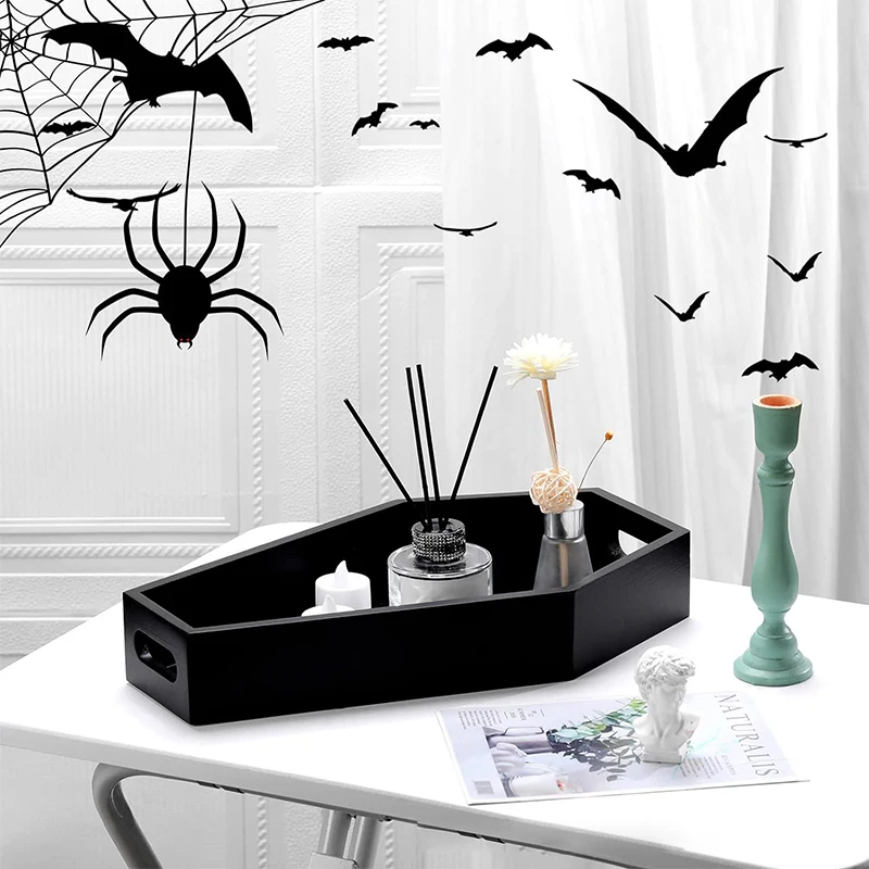 Coffin Shape Black Tray Storage Box Gothic Home Wood Tray Halloween Decoration Birthday Christmas Thanksgiving Day Present Gift