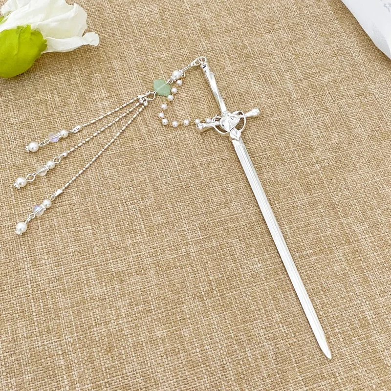 جديد النمط الصيني القديم السيف شرابة دبوس الشعر مع الراقية FeelHanfu أغطية الرأس الحصان الوجه تنورة تشيباو دبوس الشعر ملفوف دبوس الشعر