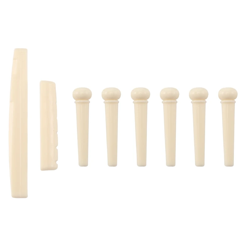 6 Bridge Pins + Saddle + Bridge Saddle Bone / Bone Acoustic Guitar White