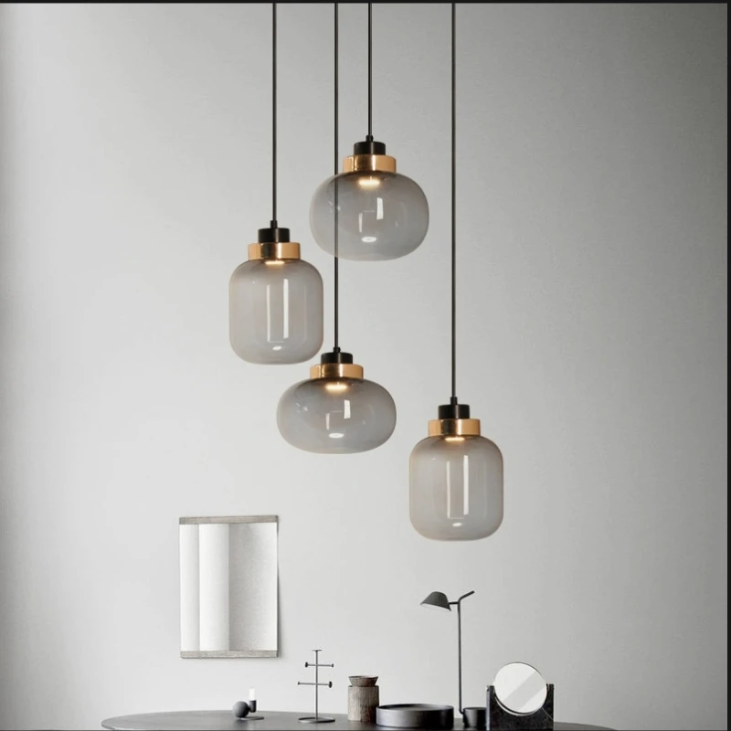 

Nordic Designer Glass Globe Bedroom Bedside Minimalist Restaurant Bar Creative Study High Fashion Oval Small Hanging Lighting