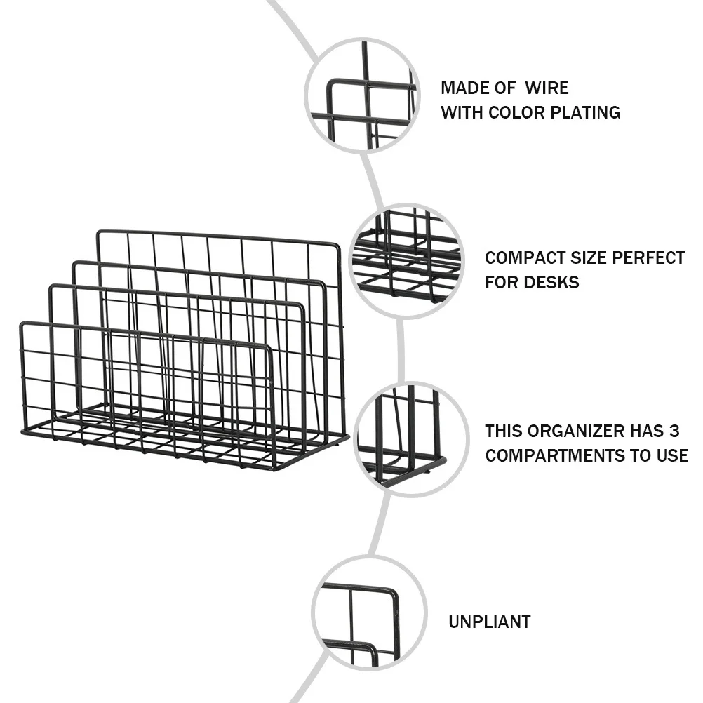 

Desktop Mail Organizer Metal Wire Storage Rack 3 Slot Compact Book Rack Magazine Holder Office Desk Organizer Magazine Holder