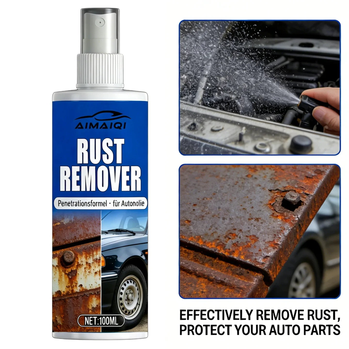 Quick Acting Rust Remover Spray - Fast Rust Removal for Car Accessories, Bicycles and Metal Tools, Prevents Rust Formation