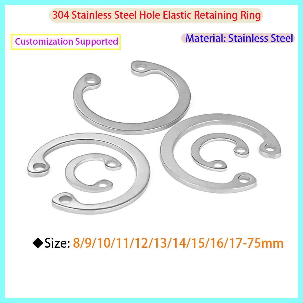 

304 Stainless Steel Hole with Snap Spring Elastic Retaining Ring ￠ 8/10- ￠ 75 C-shaped Snap Ring Inner Ring