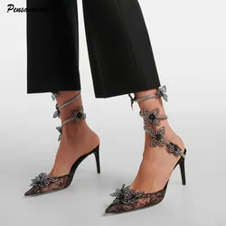 Fashion Mesh Lace Fowers donna décolleté sandali Sexy Snake Coild strass Stiletto tacchi alti estate autunno scarpe da ballo di nozze