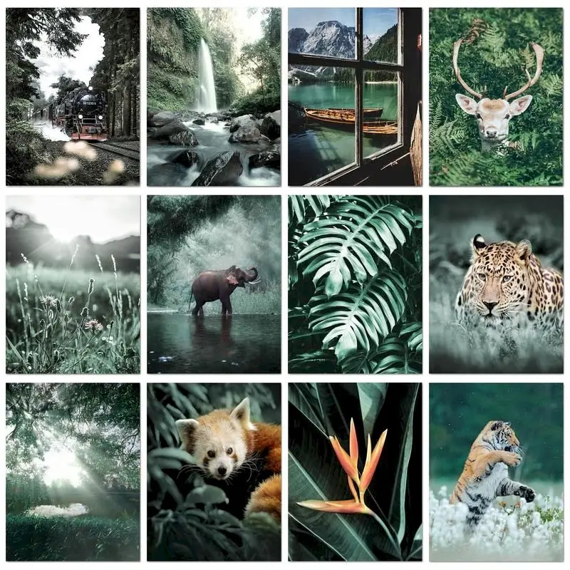 

PhotoCustom Modern Painting By Numbers With Frame Tropical Forests Landscape Canvas Painting Handpainted Unique Gift Picture Pai