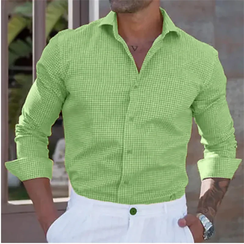 Fashion 2025 Men's Shirt Button Down Shirt Casual Shirt Yellow Long Sleeve Plaid Lapel Street Daily Clothes Casual Comfortable