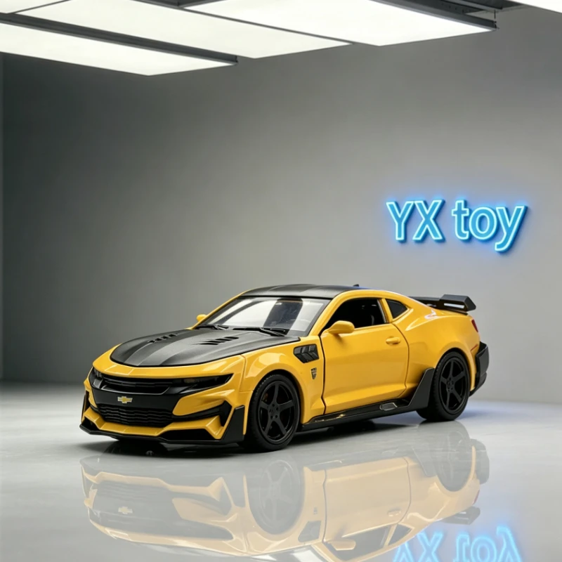 1:32 Bumblebee Alloy Diecast Car Model Sound Light Pull Back Simulation Toy Vehicle Desktop Ornament For Hobby Car Fans Display