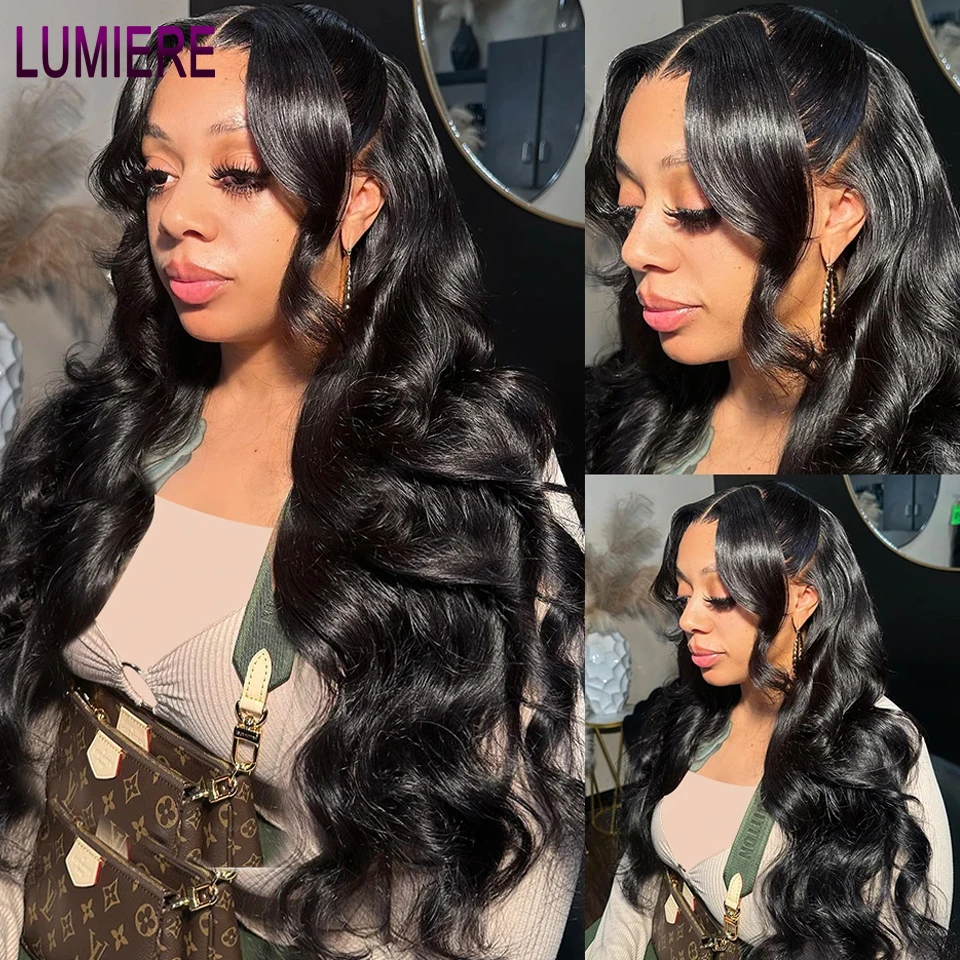 Lumiere-Perruque Body Wave Lace Front pour Femme, Cheveux Humains, Fermeture Sans Colle, Prêt à vitation, 13x4, 4x4, HD, 30"